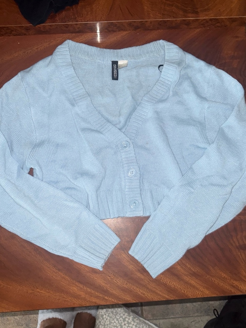 Divided Light Blue Cropped V-Neck Button Cardigan